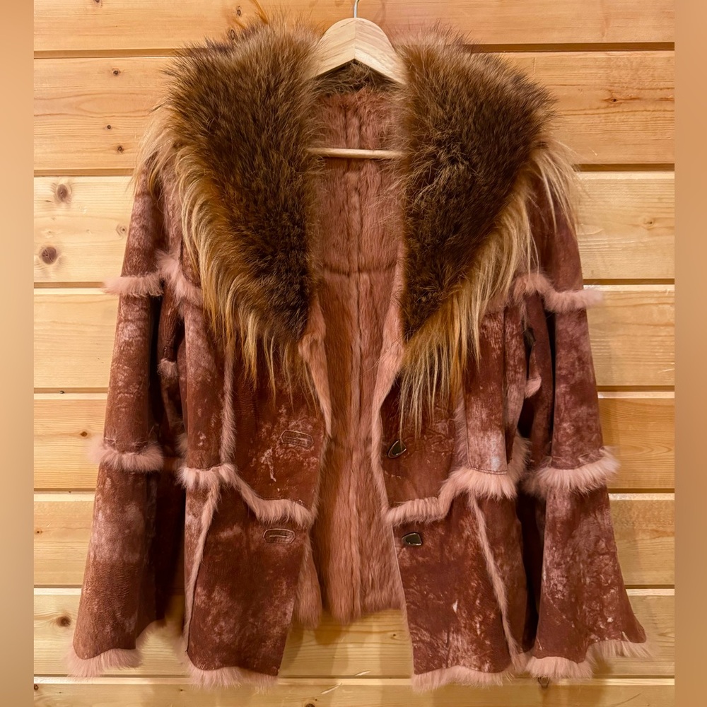 Genuine rabbit fur lined jacket